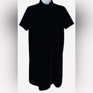 Madewell Madewell Velvet Mock Neck Black Mini Dress Short Sleeve Medium 90s VIBE